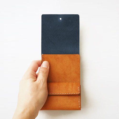 使いやすい 三つ折り財布 （ギボシVer）【ブルー×ブラウン】 革 メンズ