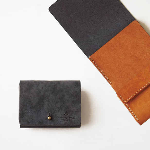 使いやすい 三つ折り財布 （ギボシVer）【ネイビー×ブラウン】 革