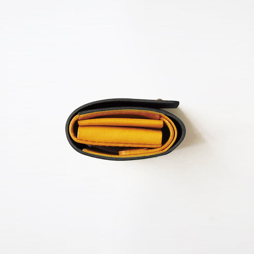 使いやすい 三つ折り財布 （ギボシVer）【ブラック×イエロー】 革