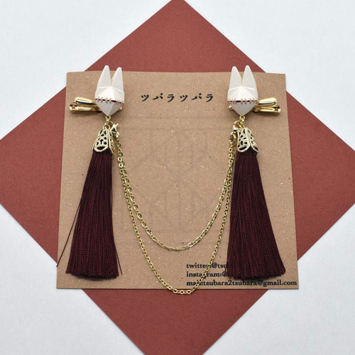 最終販売】折り紙狐(きつね)面 羽織留め・ストールクリップ【封狐