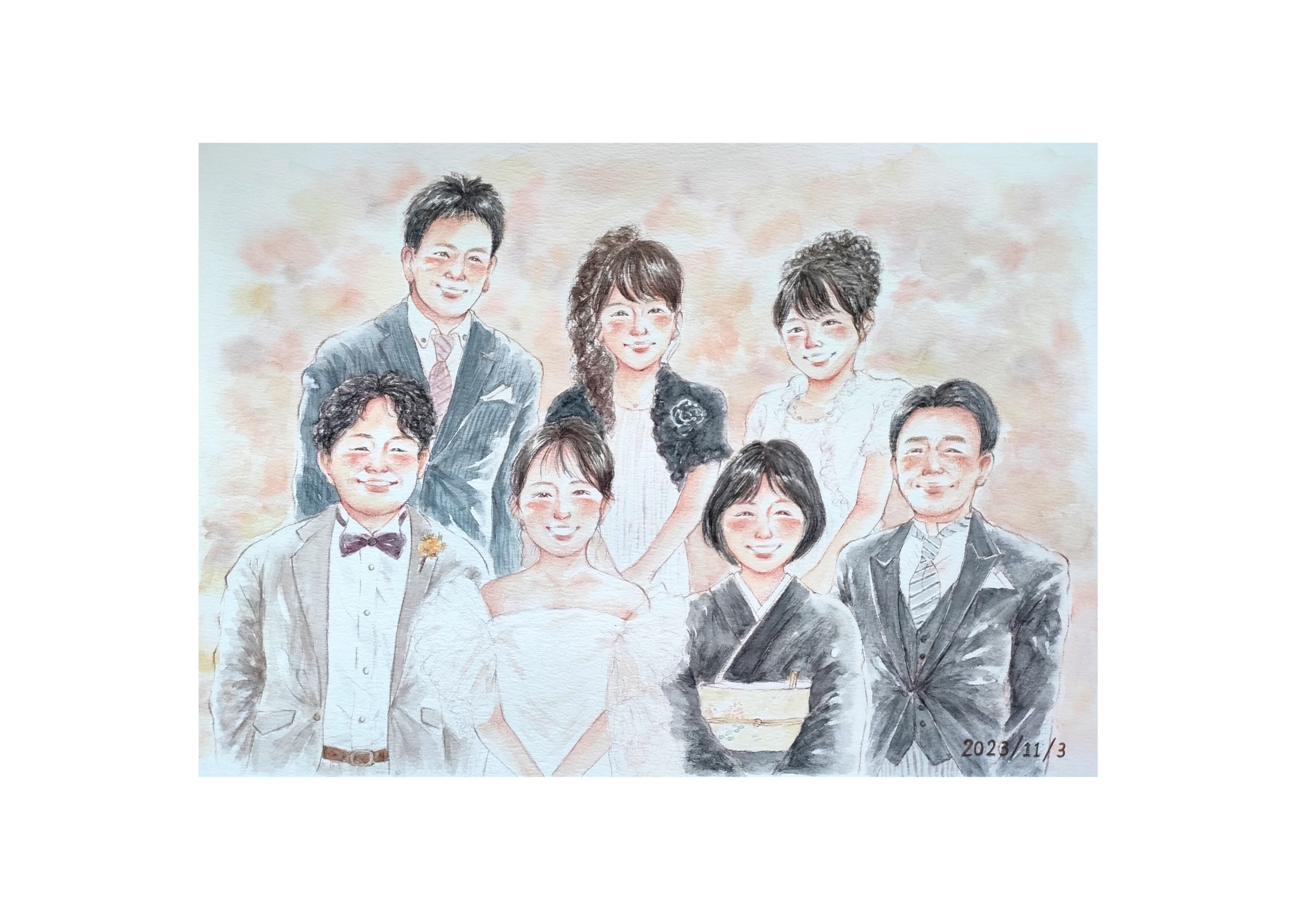 似顔絵 ウェディング 両親贈呈品 子育て感謝状 結婚式 イラスト A4 水彩 オーダーメイド