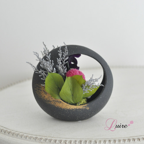 デンファレ、ぽんぽん菊の仏花、お供え花、お悔みに 和風 プリザーブド