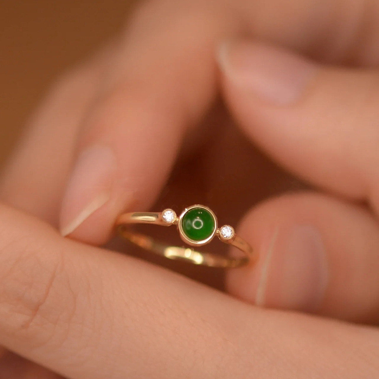 天然ダイヤモンド付きヒスイリングk18