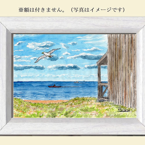 原画一点物 「冬の海」 ＜ペンスケッチ＋透明水彩＞ 絵画 Takashi.A
