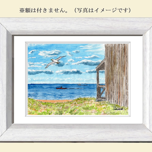 原画一点物 「冬の海」 ＜ペンスケッチ＋透明水彩＞ 絵画 Takashi.A