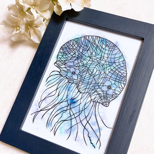 切り絵】花海月(はなくらげ)水面の紫陽花 切り絵 ふわコロ《紗紀