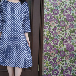 リバティ「アーカイブライラック」タックワンピース◇花柄 コットン 綿