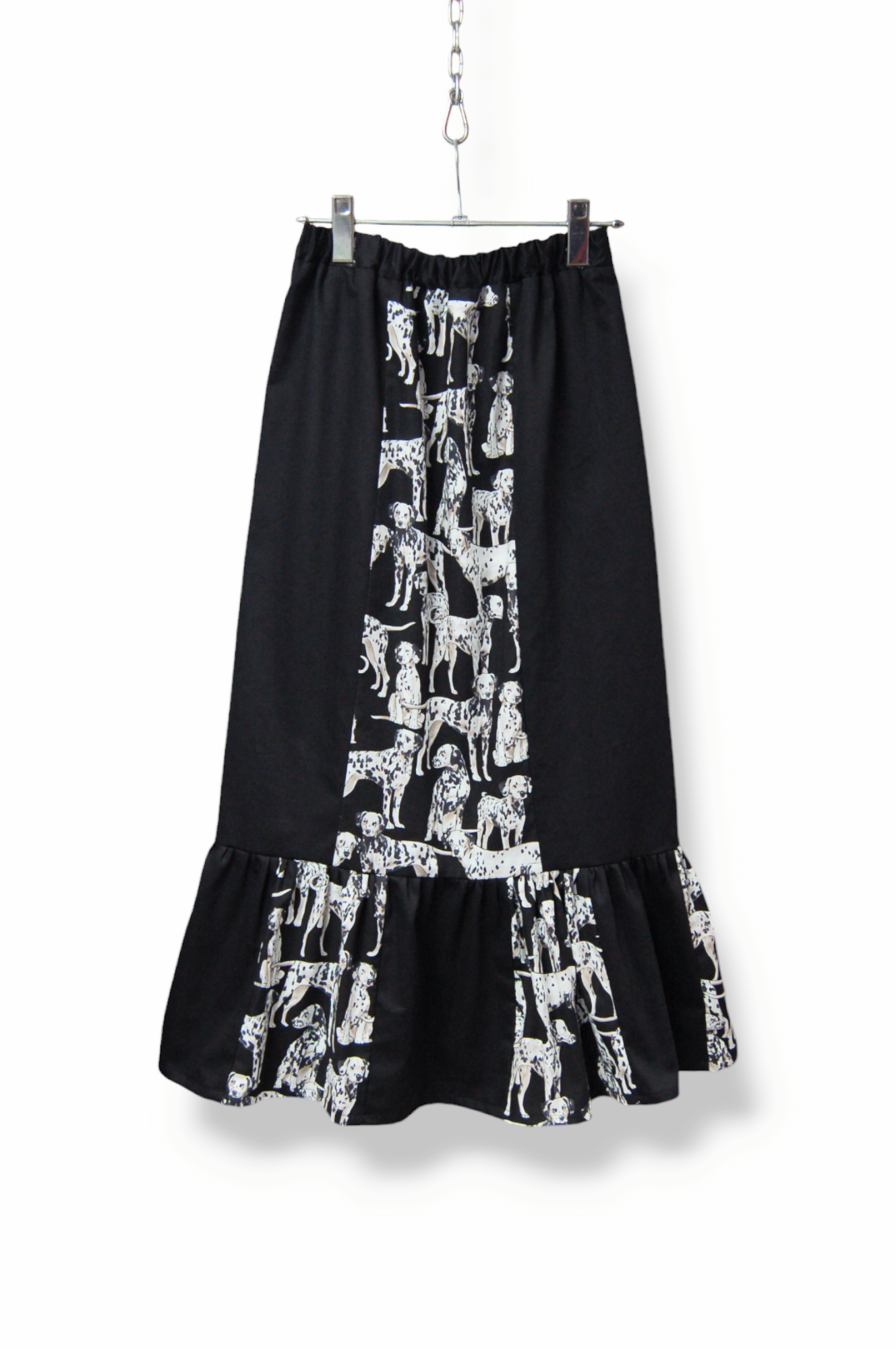 ダルメシアン×ブラックミックス　裾ギャザーロングスカート