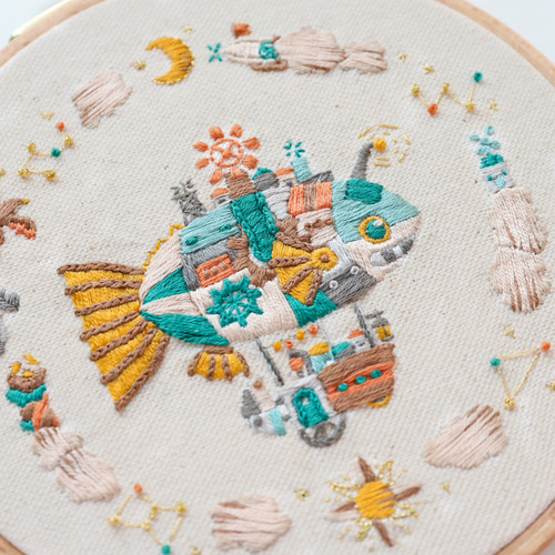 刺繍キット 「空飛ぶ魚の街」《空想街雑貨店》 キット 空想街雑貨店