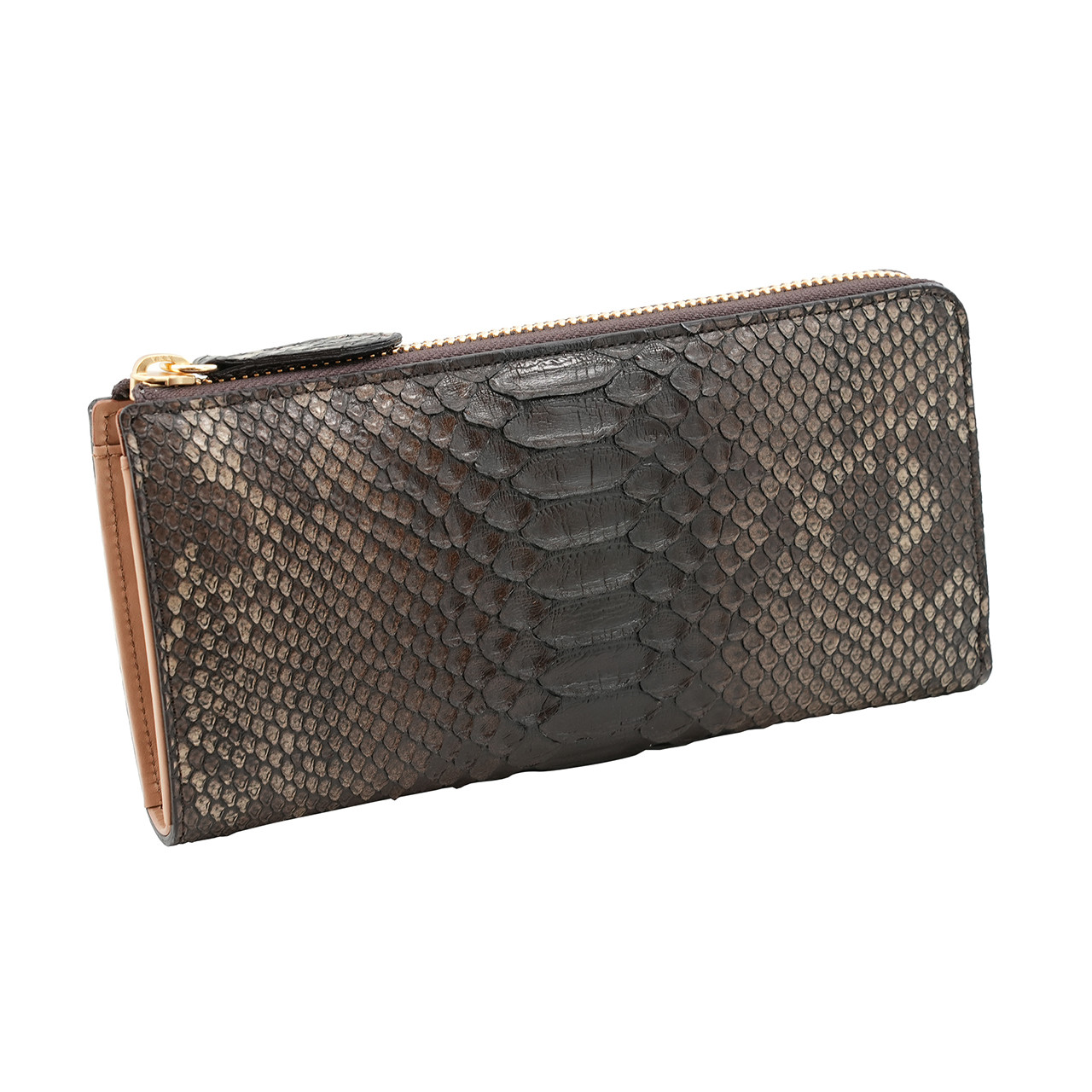 【受注生産】キングパイソン で仕立てた L字ファスナー 長財布 蛇革 財布 チョコグラデーション