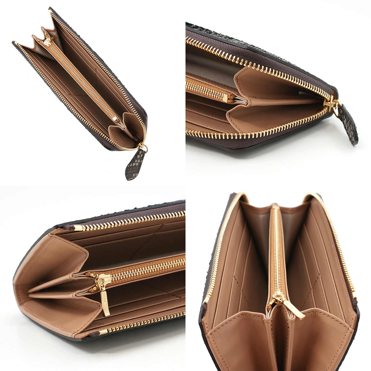 【受注生産】キングパイソン で仕立てた L字ファスナー 長財布 蛇革 財布 チョコグラデーション