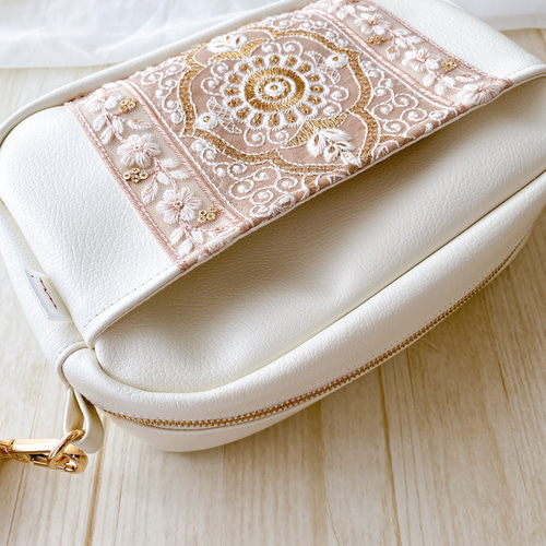 インド刺繍リボン】ハンドメイド スクエアバッグ ショルダーバッグ 