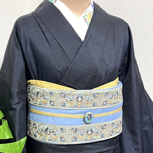 児島デニム・インド刺繍リボン名古屋帯 和装小物（帯・半襟） 創作帯