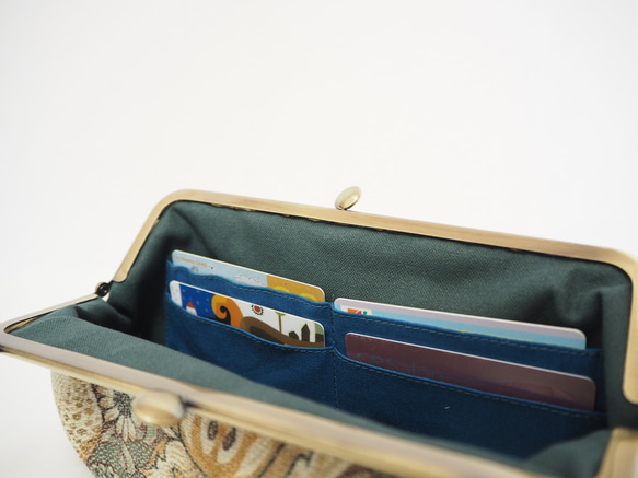 スマホも収納　がまぐちお財布ポーチ≪いちご泥棒・グリーン≫ 6枚目の画像