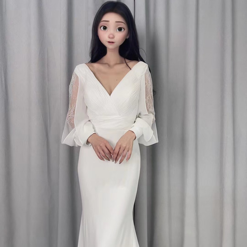 パール エレガント マーメイド ドレス 長袖 ミモレ丈 美ライン 楽天市場】ウェディングドレス 長袖 二次会 マーメイドドレス