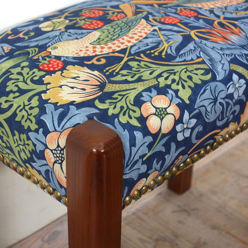 玄関スツール サイドアーム W450 (BR×いちご泥棒）※左手アーム 椅子