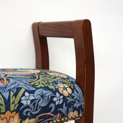 アームチェアー・花模様 玄関スツール サイドアーム W450 (BR×いちご泥棒）※左手アーム 椅子