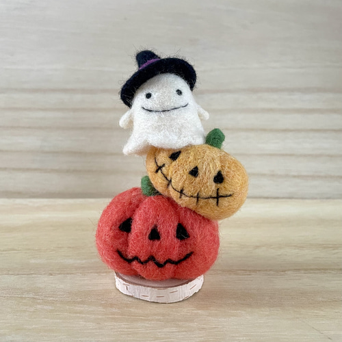 ハロウィン オバケとカボチャの置物 ジャックオーランタン 羊毛