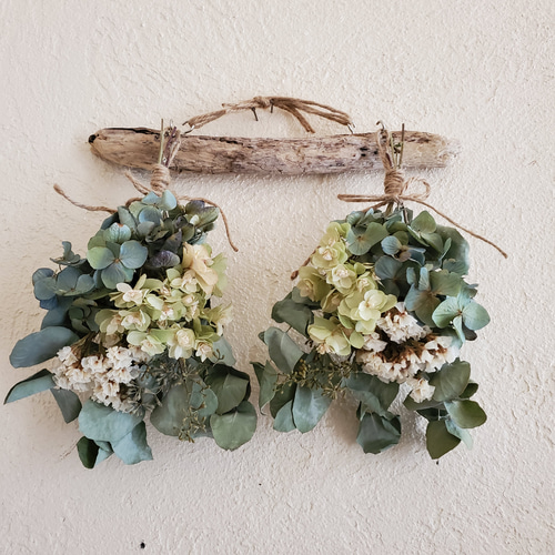 流木に掛けたスワッグ☆爽やかグリーン系 スワッグ GREEN ROSE 通販  