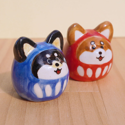 陶器]柴犬だるまの置物[赤柴 黒柴 犬の日] その他置物 chopiandchoco