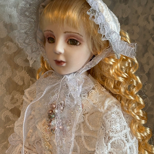 アンティークビスクドールドレス　アネッテドレス Yahoo!オークション - 可愛いシルクのドールドレス と ボネ セット ア