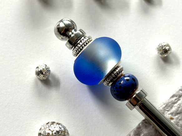 髮夾、毛玻璃珠（類似Ramune瓶）、藍色、單髮夾、夏季、銀色、清涼 第1張的照片