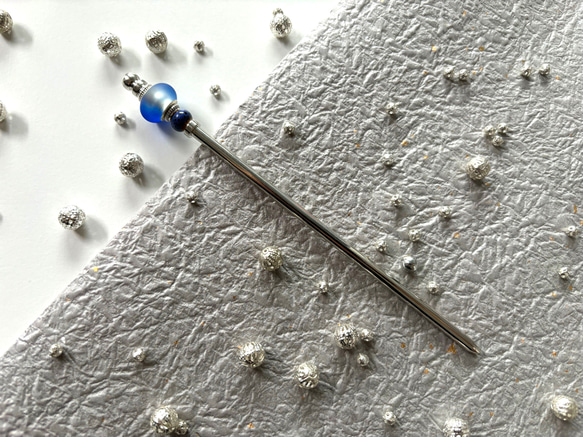 髮夾、毛玻璃珠（類似Ramune瓶）、藍色、單髮夾、夏季、銀色、清涼 第8張的照片