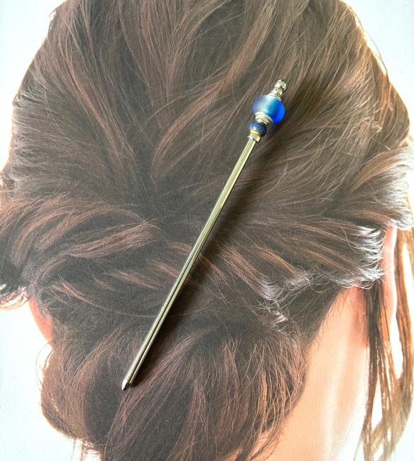 髮夾、毛玻璃珠（類似Ramune瓶）、藍色、單髮夾、夏季、銀色、清涼 第9張的照片