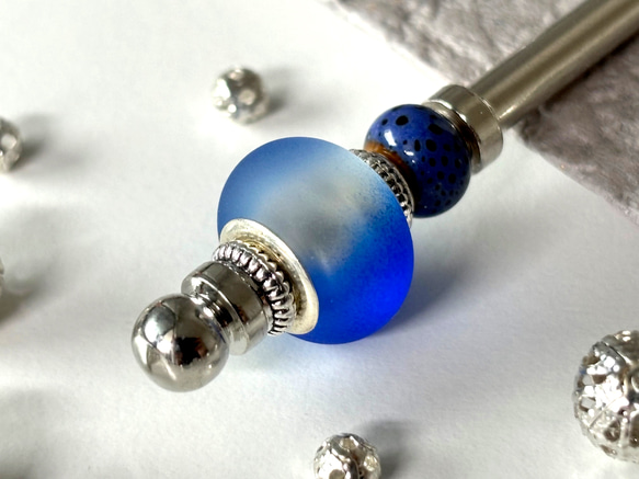 髮夾、毛玻璃珠（類似Ramune瓶）、藍色、單髮夾、夏季、銀色、清涼 第3張的照片