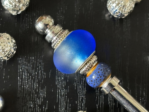 髮夾、毛玻璃珠（類似Ramune瓶）、藍色、單髮夾、夏季、銀色、清涼 第5張的照片