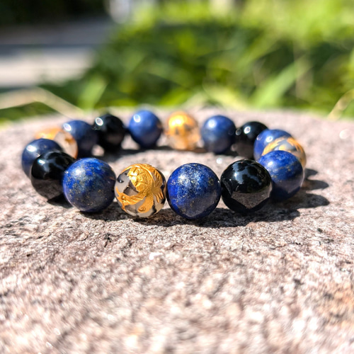 金運爆上げ高級1.5cm四神水晶＋8mmプロスティオニキス＋ラピスラズリ