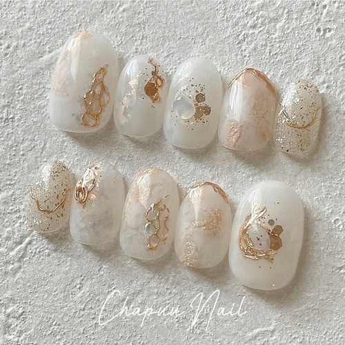 ネイルチップ ニュアンス シンプル ミラーフレンチ シンプル 奥行き  