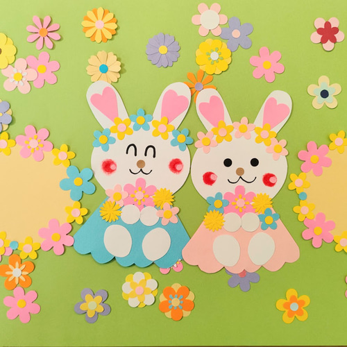ラミネート可 画用紙 写真 色紙 壁面 アルバム 飾り ～お花畑のウサギ 