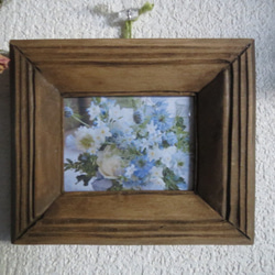 古材とレトロガラスのフレーム f36 笹 B5サイズ 300×235×25 押し花