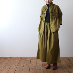 ⁑ラスト１　上下セットアップ　ギマ擬麻コットン　小花フリル　シャツ　ワイド幅広パンツA98 1枚目の画像