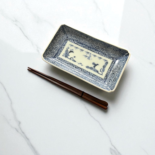 古伊万里蛸唐草紋様角長皿5枚 江戸中期 長皿 antique art