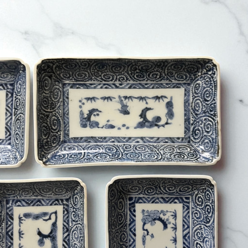 古伊万里蛸唐草紋様角長皿5枚 江戸中期 長皿 antique art