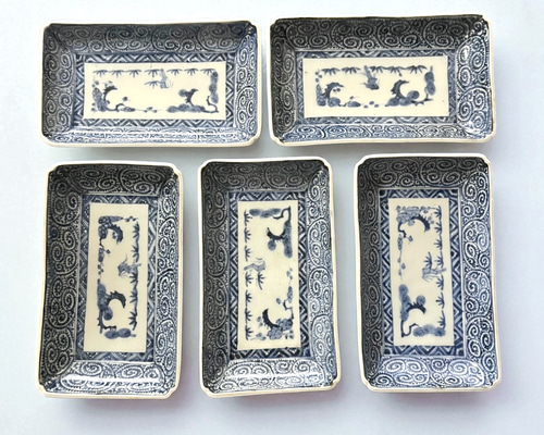 古伊万里蛸唐草紋様角長皿5枚 江戸中期 長皿 antique art nozomi 通販