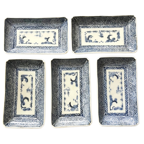 古伊万里蛸唐草紋様角長皿5枚 江戸中期 長皿 antique art nozomi 通販