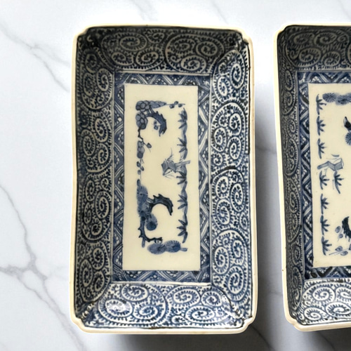 古伊万里 染付 蛸唐草 膾皿 五枚組 なます皿 見込み松竹梅 二重