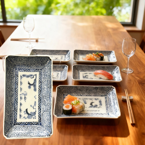 古伊万里蛸唐草紋様角長皿5枚 江戸中期 長皿 antique art nozomi 通販