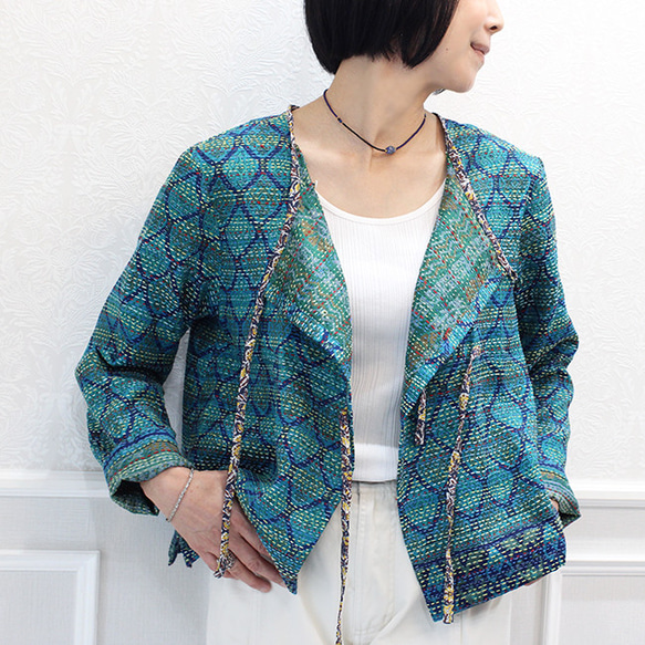 カンタ刺繍シルクのリボンブラウスジャケット【G】 ブラウス somoo 