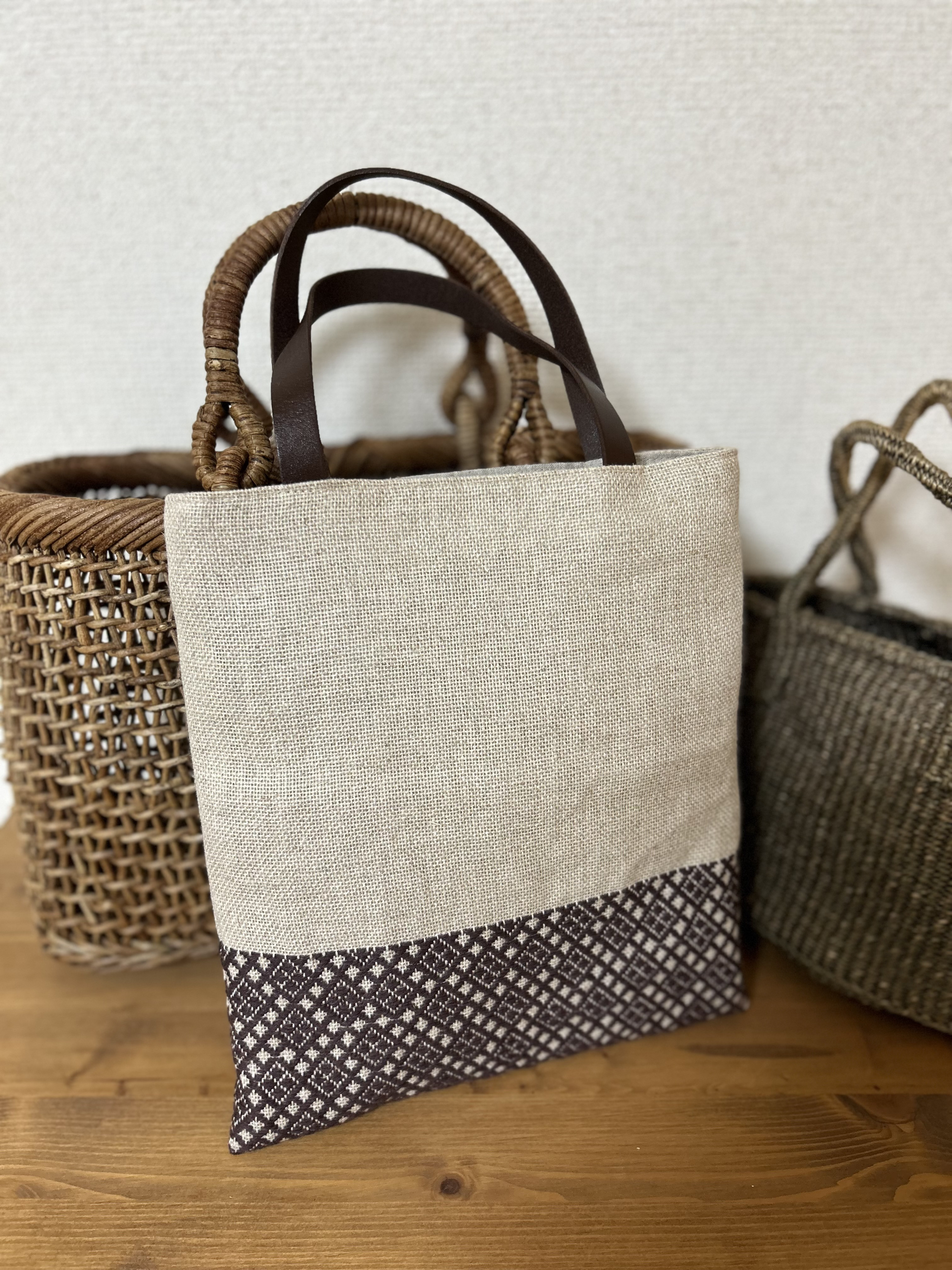 ＊送料サービス＊こぎん刺しミニトート　茶