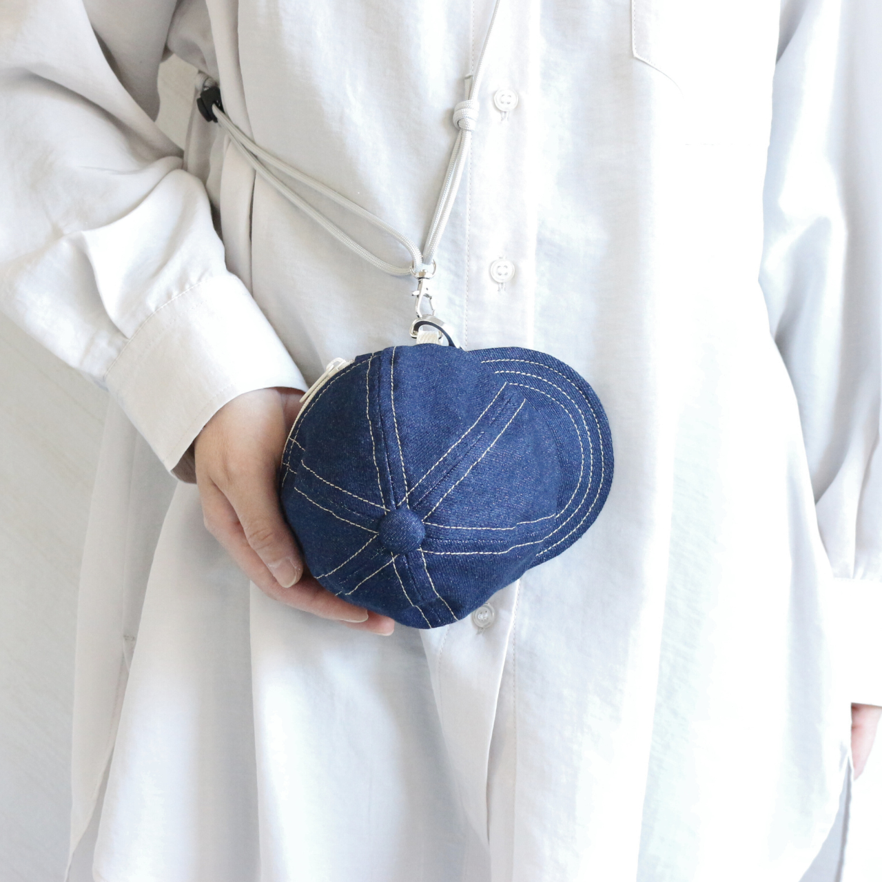 帽子のポーチmini・デニム・カラビナオプション・ストラップオプション