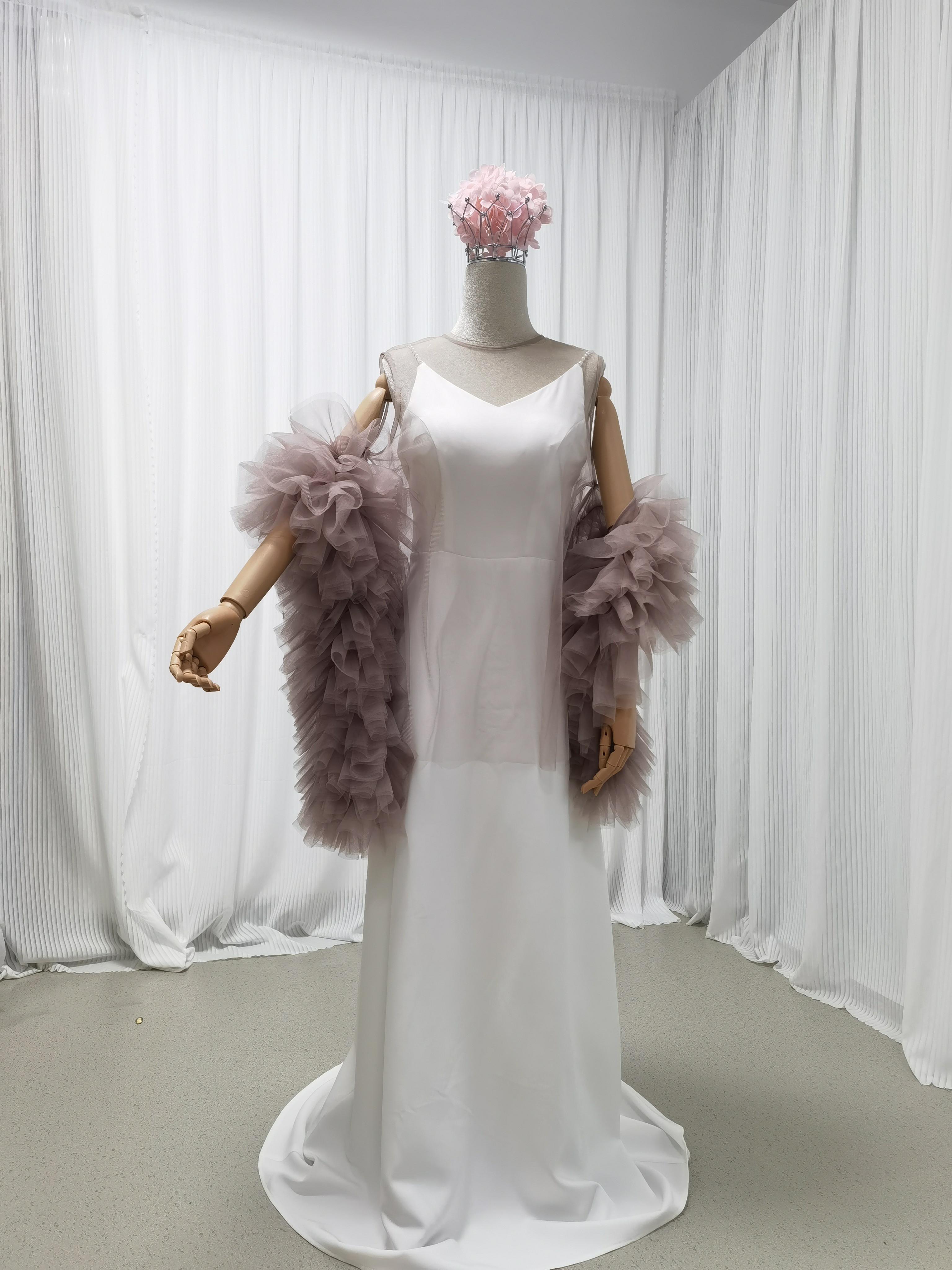 送料無料！パーティードレス ツーピース トップス+スカート ピンク紫 キャミソール バックレス 前撮り