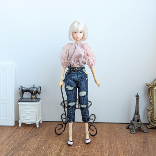 1253【momokoDOLL ジーパン】クロップドダメージデニムパンツ※1
