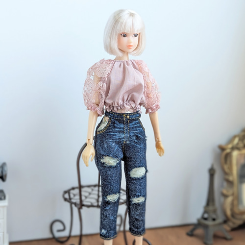 1253【momokoDOLL ジーパン】クロップドダメージデニムパンツ※1