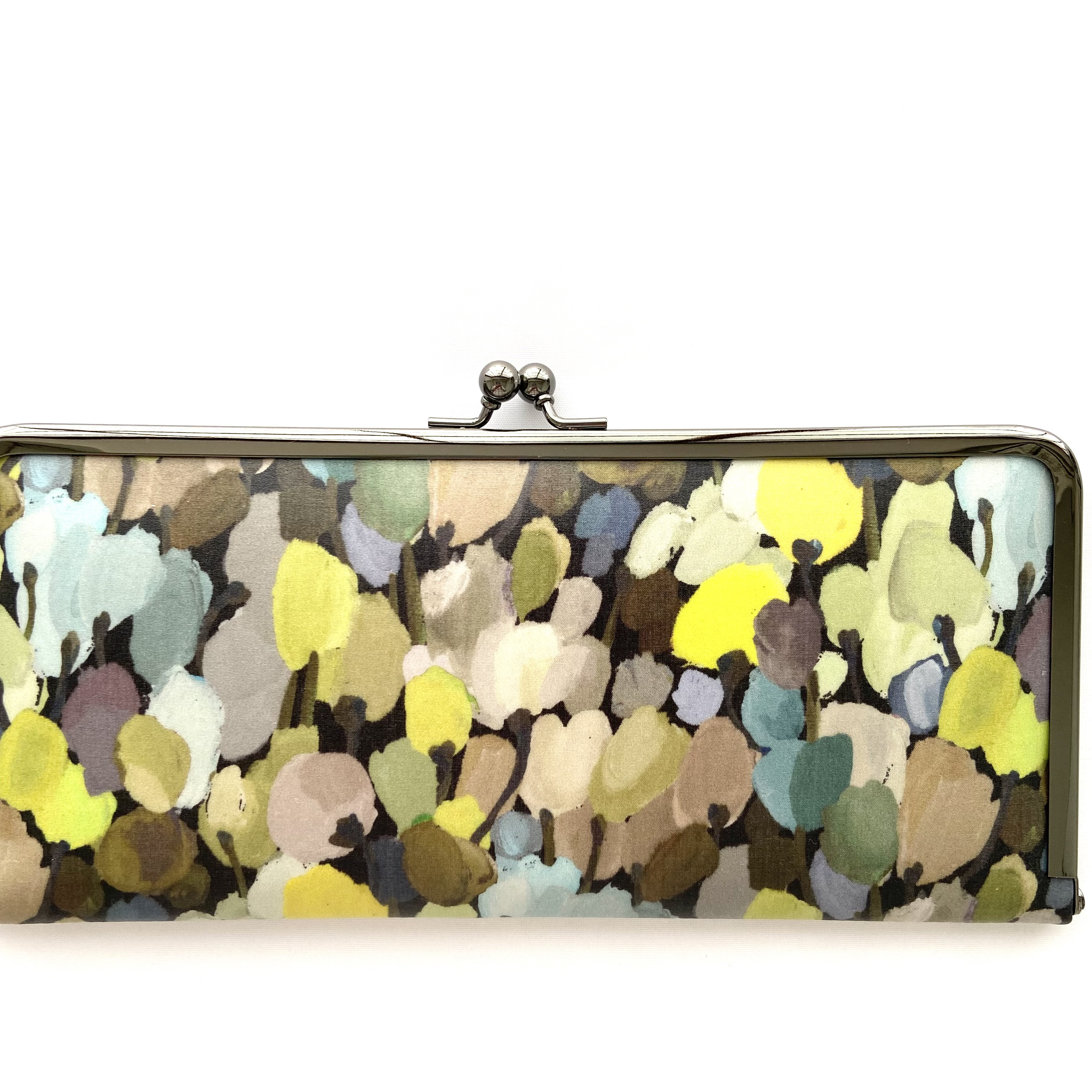 ＊ラミネート＊ がま口長財布 スリム チューリップフィールズ ライムイエロー リバティプリント使用