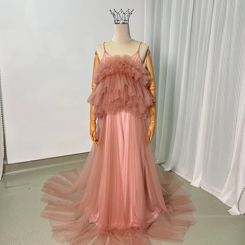 実例写真！パーティードレス キャミソール ツーピース ピンク デザイン