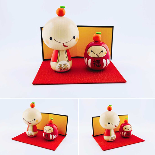 干支こけし 福々 ダルマ 巳 (へび) 2点セット だるま 福だるま 正月